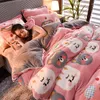 Bettwäsche Sets Schlafzimmer vierköpfiges Bett Wäsche Luxus dickes doppelseitiges Korallenfleece warm