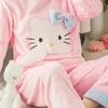 Heimkleidung Langarm Pant Women Pyjama Sets Cartoon Tier O-Neck warm warm Korallen Samt Frauenanzug 2024 Herbst Winter Mode Nachtwäsche