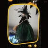 Party Decoration 2 st/set Elegant Halloween Witch Decorations Mysterious Standing Ornament With Spiderweb Dress Broom and Hat