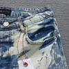 Frauenhose lila Marke Jeans Trend Wash Wash High Street American Men Label Tinted Black Repair Low erhöht dünne Denim