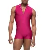 Shorts Mens Solid Color Sports Shorts Jumpsuit Gym Fitness Gymnastics Dance Training Bodysuit Zipper Stand Collar Sleeveless Leotard