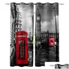 Curtain Drapes London Red Telephone Booth Winter Dawn Snowy City England Britain Symbol Urban Scene Bedroom Living Kids Youth Room Dh7Lv