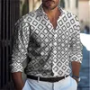 Camisas casuais masculinas 2024 retalhos de retalhos pretos e brancos com mangas compridas de mangas compridas moda bola de lapela de vestuário