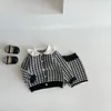 Zestawy odzieży Dziewczęce Dziewczyny Sweter Spring Autumn Baby Tops Knitting Shorts Dwuczęściowy 2024 Zrzuć przycisk kołnierza luźne