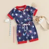 Kleidungssets Baby Boy 4. Juli Outfits Kurzarm Feuerwerk Star Print Tops Shorts Set Sommerkleidung