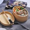 Dinnerware Wooden Lunch Box Picnic Japanese Bento For School Kids Set Insulation Round Square Adult