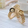 Wristwatches Brass Band 24K Gold Plated High Quality Quartz Watch Silver Crown Dial Wristwatch Bracelet Knit Gift Hand Ring Chain