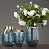 Vase Nordic Light Luxury Glass Vase with Gilt Edge Modern Simple Hydroponicフラワーアレンジ