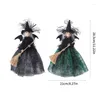 Party Decoration 2 st/set Elegant Halloween Witch Decorations Mysterious Standing Ornament With Spiderweb Dress Broom and Hat