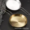 Borden Creative Bottom Bottom Barbecue Roestvrijstalen snackplaat Goud Western Style Steak Dessert Round Dish met handvat