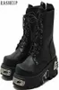Rasmeup 6cm Punk Style Platform Women Ankle Boots Women039s Motorcykel Boot Fashion Ladies Chunky Shoes Metal Decor Black 201108911640265