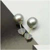 Stud Earrings 18K Yellow Gold Round Sier Gray Tahitian Ctured Pearl 9-9.5Mm Drop Delivery Jewelry Dh70F