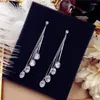 Dangle Earrings 925 Silver Jewelry Authentic Teardrop Shaped Tassel Crystal From Austrian Ladies Fashion