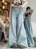 Jeans pour femmes circyy femmes hautes taille 2024 automne bleu clair complet pantalon denim de jambe large