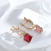 Bengelen oorbellen wbmqda luxe mode vierkant rode zirkoon druppel voor vrouwen 585 roségoud kleur bruiloft feest fijne sieraden accessoires