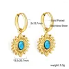 Hoop Earrings LUXUSTEEL Boho Stainless Steel Turquoise Blue Stone Charm Drop Earring For Women Girls 2024 France Chic Jewelry