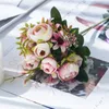 Decorative Flowers Artificial Silk Tea Rose Bride Bouquet DIY Home Christmas Table Decor For Wedding Daisy Flower Fake Plants