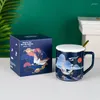 Mugs China Wind Ceramic Cup Creative Gold Marker Office Tea Gift Three-Piece kostym Kaffekoppar med lock Set