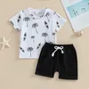 Set di abbigliamento per bambini 2 pc outfit stampa a manica corta t-shirt e pantaloncini elastici set per ragazzi abiti estivi per ragazzi