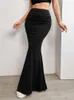 Elegant Black High Waist Ruched Mermaid Skirt Women Summer Club Party Y2K Solid Slim Fit Maxi Skirts Streetwear 2023 240403