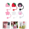 Disposable Cups Straws 6 Pcs Straw Cap Reusable Tips Cover Silicone Covers Tumbler Strawberry Dust Plugs Silica Gel Caps Girl