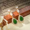 Dangle Earrings Vintage Green Pear Shaped Long For Women Elegant Zirconia Water Drop Earring Wedding Party Temperament Jewelry Gifts