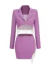 Werkjurken Elegante tweedelige damesset Purple Tasle Rok mode mode lange mouw jas hoge taille rokken passen vrouwelijke kleding