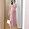 Moderskapsklänningar Ny moderskapsklänning stickad halsringning i halsringning Ice Lång graviditetsklänning Casual Moderskapskläder för gravida kvinnor Fashion 24412