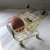 Storage Bottles Cart Basket Golden Mini Shopping Trolley Toy Kids Desk Accessories Carts Snack Container Model