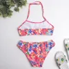 7-14 лет Falbala Print Girls Kids Swimsuit Swimsiet Mart Summer Bikinis Set Kids Halter Biquini Swim Suit A318 240412