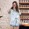 Home Clothing Turndown Collar Womens Pyjamas Shorts Set Striped Women Dessous Kurzarm Schlafen 2 Stück