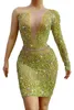 Wear Wear Women Sexy Rhinestones Transparent Mesh Dress Birthday Birthday Festeggia Outfit Performance Dancer Party Show