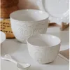 Teller japanische Retro Bowl -Gericht Set Keramik Relief kreative Cartoon Esshandgezogener Küchenzubehör