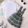 Set di abbigliamento da 6 a 36 mesi nato per bambini estate in giro bianco con cardigan cravatta a maniche corte con bretelle di tute cortometrali da gentiluomo