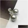 Stud Earrings 18K Yellow Gold Round Sier Gray Tahitian Ctured Pearl 9-9.5Mm Drop Delivery Jewelry Dh70F