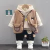 Kledingsets Boys en Girls 'Cartoon Bear Pak Children's Hooded Sweater driedelig vest met pluche verdikte thermische sportkleding