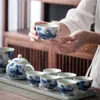 Xícaras pires jingdezhen cerâmica pintada à mão Gelo esmalte rachado copo Mestre do escritório de bebidas artesanais de porcelana azul e branca