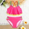 Two-pièces filles Solid Ruffle Flounce Bikini MAINTRAIRE ENFANTS CRISSE CROSS Back Two Piece Childrens Swimwear 5-12 ANS Cultième de bain