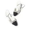 Упомянутые пальцы для женщин для женщин -дизайнерская Slingback Sandale Femme Женские слайды Сандалии карьеры Сандалии черные серебряные сандалии котенок.