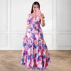 Party Dresses Soft Fabric Maxi Dress A-line Elegant Floral Print Off Shoulder Evening Gown With Pleated Skirt Backless