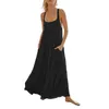 Casual Dresses Women'S Tank Dress Summer Solid Sleeveless Pleated Flowy Loose Maxi With Pockets Leisure Vacation Style