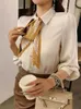 Kvinnors blusar Fransk stil pendling elegant puffhylsa satin tyg topp kvinnlig 2024 vår mode bowknot lång skjorta för kvinnor
