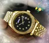 Popular Selling unisex day date time week watch Fashion Crystal Diamonds Ring Dot Bezel Men Watches Women Quartz Battery Ladies President Chain Bracelet watch gift