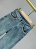 Jeans jeans tasche ad alta vita bordo diamante borboddette dritta gamba blu pantaloni in denim 2024 autunno moda 29l3903