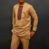 Kaftan Elegant African Mens Set 2 pièces Tenues Tops et pantalons à manches longues