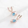 Dangle Earrings Exquisite Rose Gold Plated Drop Square Cut Sea Blue Gems Zircon Bridal Wedding Jewelry For Women