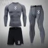 Sous-vêtements 3pcs Men Men Compression Tracksuit Fitness Workout Sport Sport Sport Clothes Set Counomage Trainage Jogging Suisse de vêtements de sport serrés