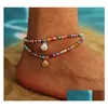 طراز Anklets على الطراز البوهيمي لون Anklet Retro Retro Alloy Scallop Stain Stain Chain Chain Footwear for Women Girls Gift Wholesale Drop Dhhn9