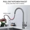 Kökskranar Touch Faucet Senducs Borsted Nickel Pull Out Sink Smart Kichen Mixer Tap Cold Sensor