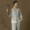 Vêtements à la maison jacquard satin 2pcs pyjamas à col o de pyjamas de style chinois